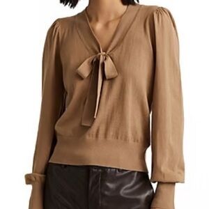 Lauren Ralph Lauren Brown V-Neck Sweater with Bow